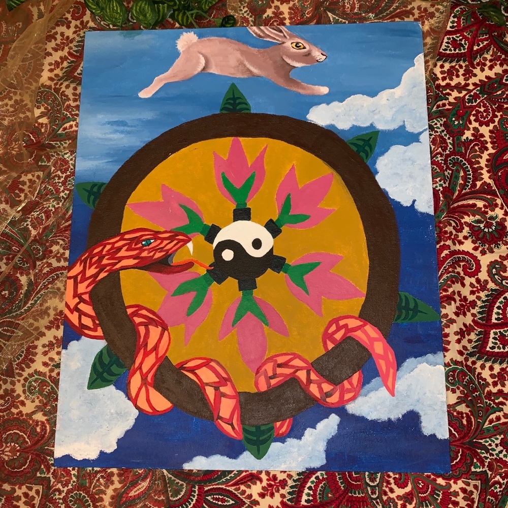 Wheel of fortune tarot original acrylic painting